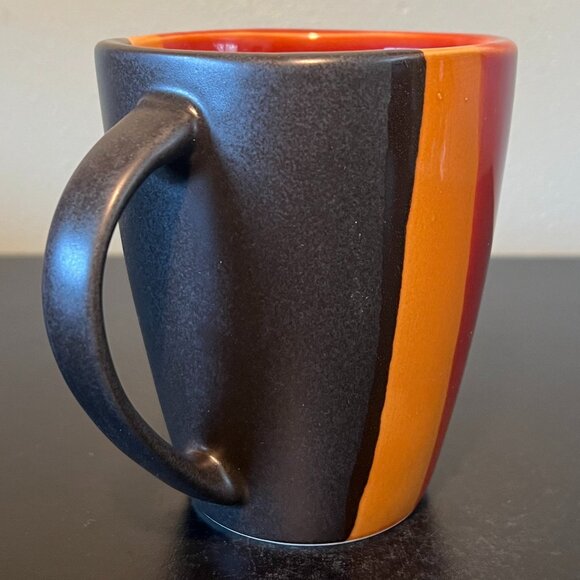 HomeTrends BAZAAR Pattern Stoneware Mug Burnt Red, Black Orange & White Stripes - Picture 3 of 15